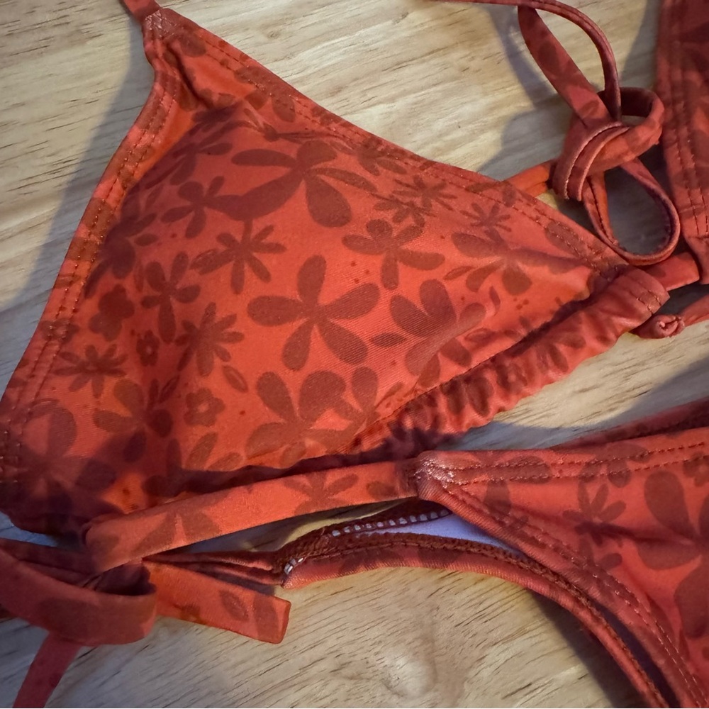 Cute Orange & Sienna Tie String Triangle‎ High Hip Bikini - Picture 2 of 7